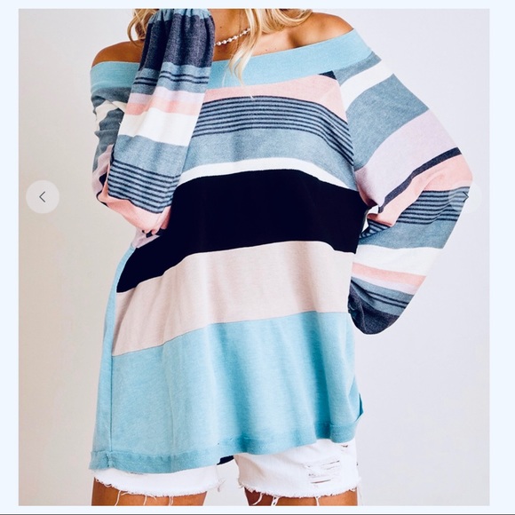 Skylar Striped color block off the shoulder top medium - Picture 3 of 6